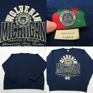 University of Michigan Sweatshirt Mens Large Jostens Blue USA Vintage 80s READ‎